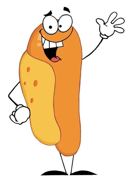 Lucky Hot Dog Waving A Greeting — Stock Photo, Image