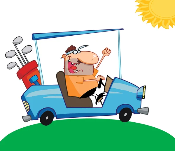 Happy Golfer Drives Golf Cart — Stock Photo, Image