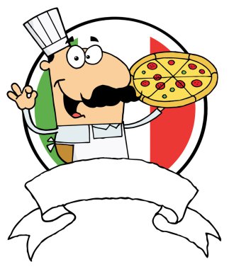adam bayrağı İtalya'nın önünde pizza ile