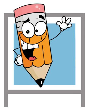 Cartoon Mascot-Waving Happy Pencil clipart