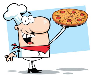 Happy Chef Presenting His Pizza Pie clipart