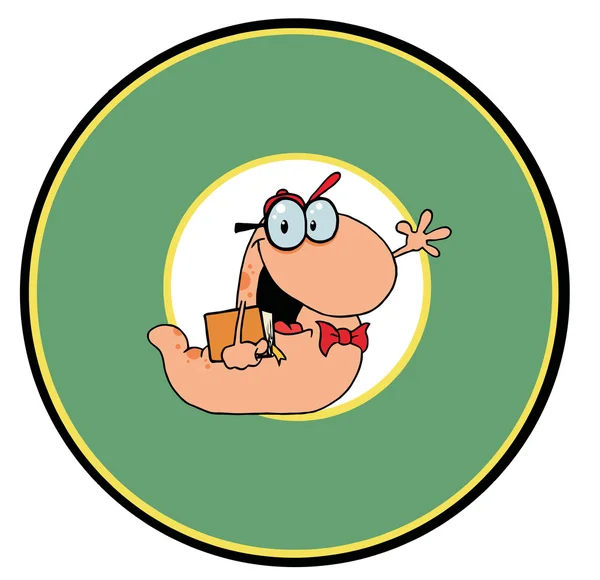 Logotipo dos desenhos animados Mascote-acenando Bookworm — Fotografia de Stock