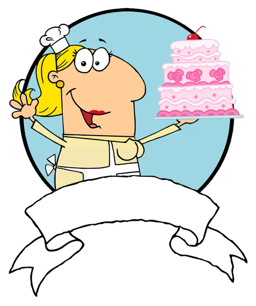 Logotipo dos desenhos animados Mascote-Bolo Baker Woman — Fotografia de Stock