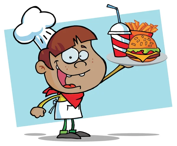 Burger menino hispânico segurando um Cheeseb — Fotografia de Stock