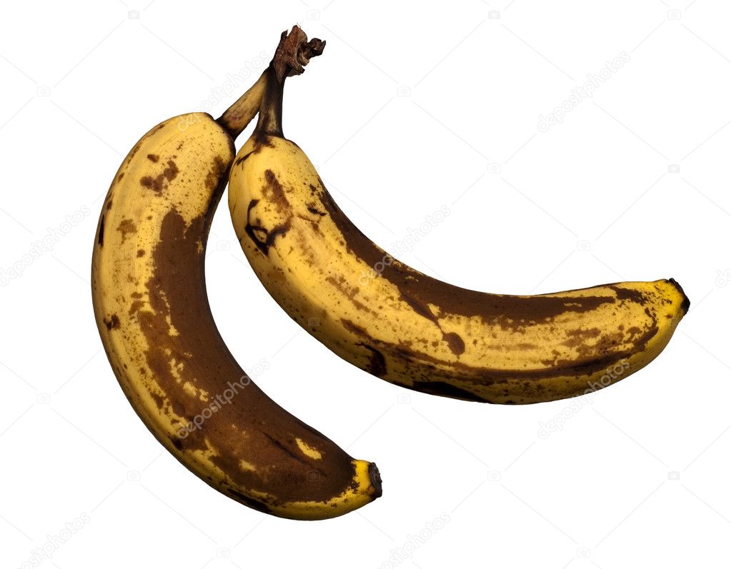 Stained bananas on white