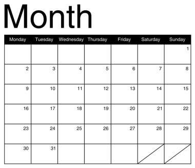 Basis for a monthly calendar, vector