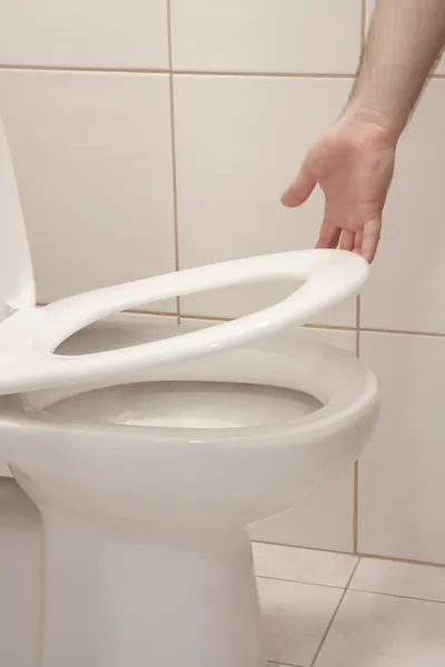 Lifting up toilet seat — Stock Photo, Image