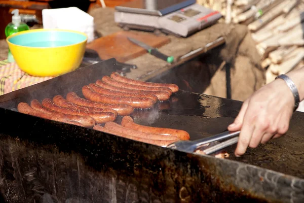 stock image Roasting sausages