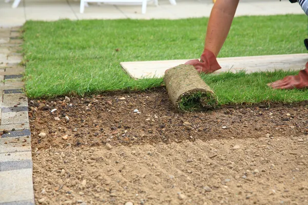 Układanie sod na nowy trawnik — Zdjęcie stockowe