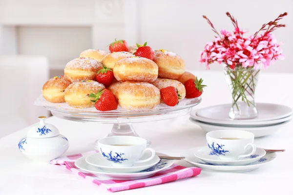 Berliner - doughnut filled with strawberry jam — Stock Photo, Image