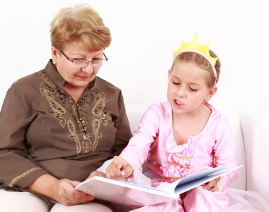 Reading with granny clipart