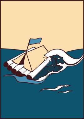 Raft in the sea clipart