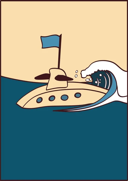 U-Boot kommt von einer Welle — Stockvektor