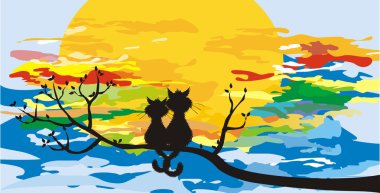 Cats on a tree clipart