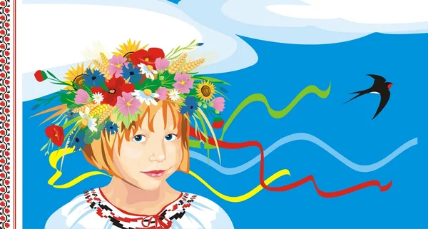 Το κορίτσι σε ένα στεφάνι από χρώματα Royalty Free Εικονογραφήσεις Αρχείου