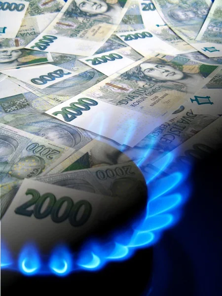 Estufa de gas y dinero - coronas checas —  Fotos de Stock