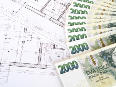 Money - Czech crowns and plans clipart