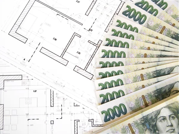 Geld - Tsjechische kronen en plannen — Stockfoto