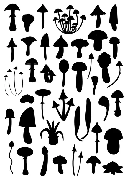 Mushroom silhouettes - big series — Stock Vector