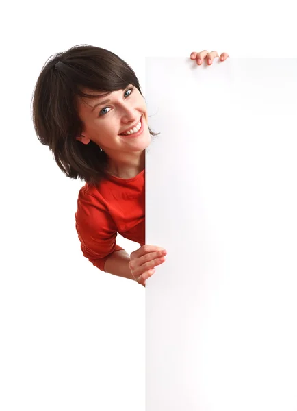 Girl holding an empty white board Stock Image