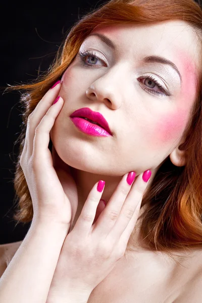 Menina com maquiagem rosa — Fotografia de Stock