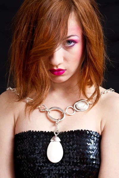 Dívka s růžovým make-upu — Stock fotografie