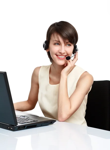Smiling woman operator with headset — Stock Photo, Image