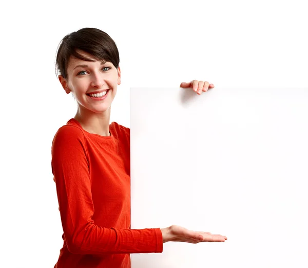Girl holding an empty white board Stock Photo