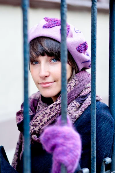 stock image Young woman in pink beret