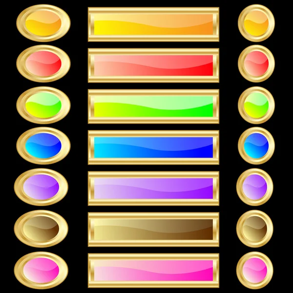 Web buttons verschillende kleuren gouden velgen — Stockvector