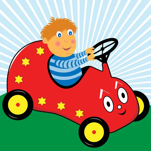 Αγόρι οδήγησης αυτοκινήτων χαρακτήρα κινουμένων σχεδίων — Διανυσματικό Αρχείο