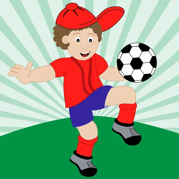 Мультфільм Дитина грає футбол — стоковий вектор