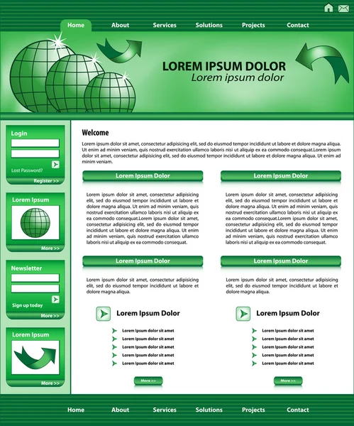 Sitio web plantilla diseño verde — Vector de stock