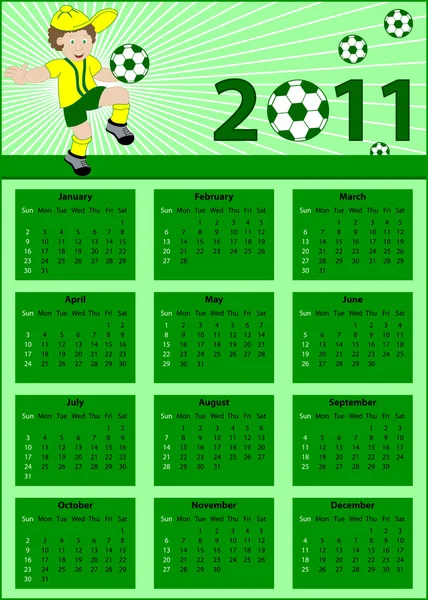Kalender 2011 met voetballer — Stockvector