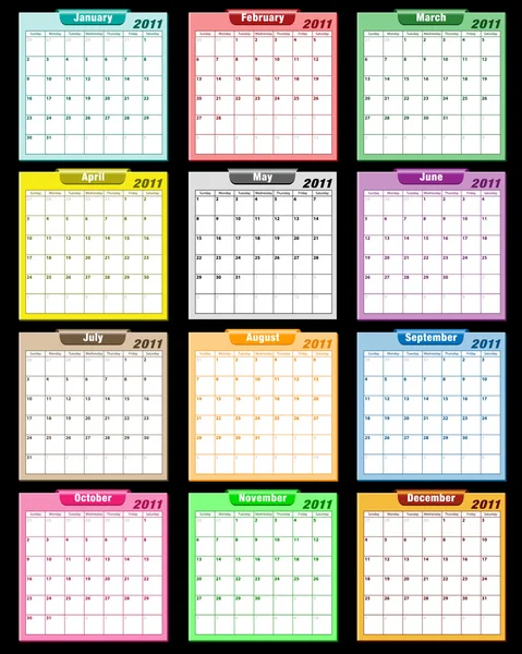 Calendario 2011 colores surtidos — Vector de stock