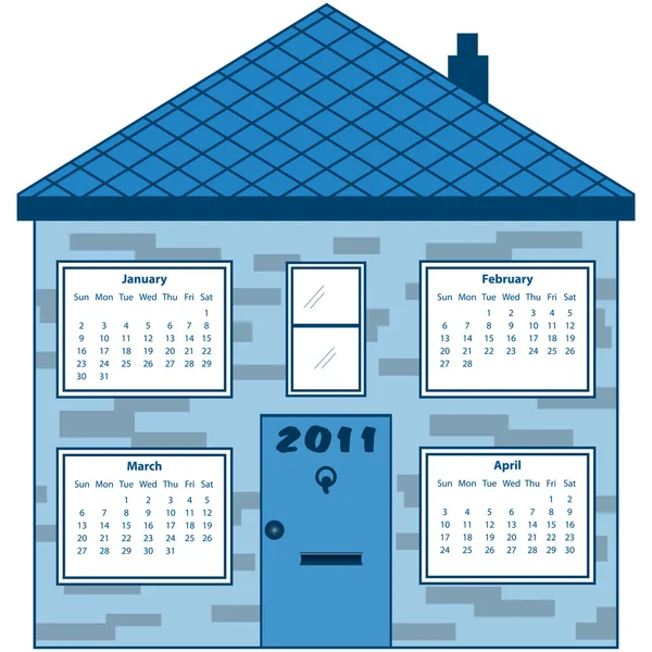 Calendar 2011 in a blue house — Stock Vector