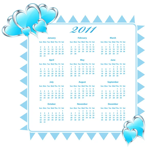2011 Calendar with hearts — Stock Vector