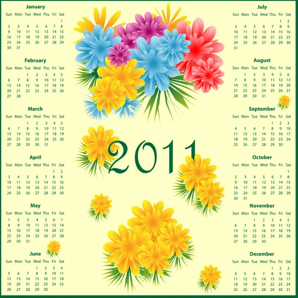 Kalendář 2011 s květinami — Stockový vektor
