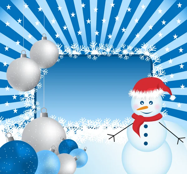 Різдвяні кульки, сніговик і сонячний спалах — стоковий вектор