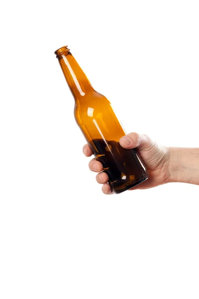 Skleněná láhev v ruce — Stock fotografie