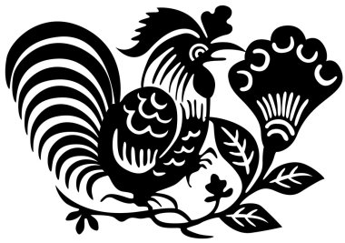 Ancient Japanese tattoo of cock. clipart