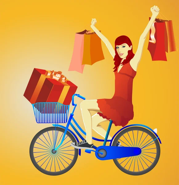 La fille joyeuse sur un vélo — Image vectorielle