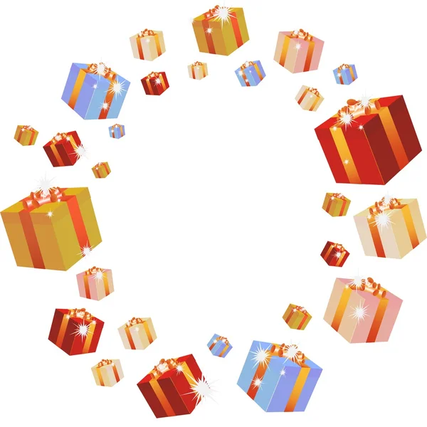 Cajas multicolores con regalos . — Vector de stock