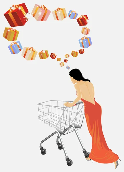 La femme prévoit des achats . — Image vectorielle