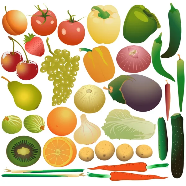 과일, 야채, 딸기 세트 — 스톡 벡터