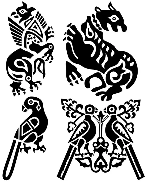 鸟类和神话动物纹身 — 图库矢量图片