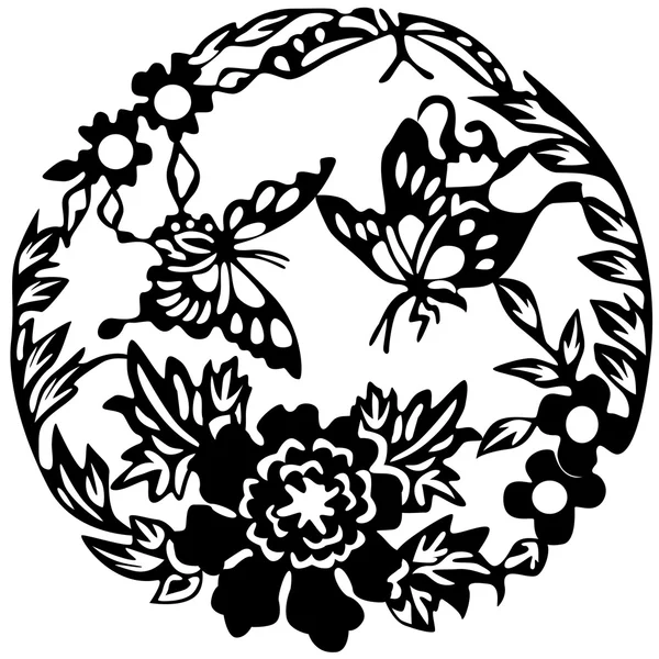 タトゥー、蝶と花 — ストックベクタ