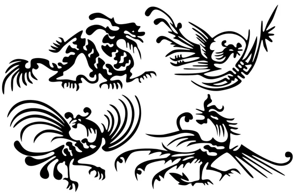 Tatouage de dragons et d'oiseaux — Image vectorielle