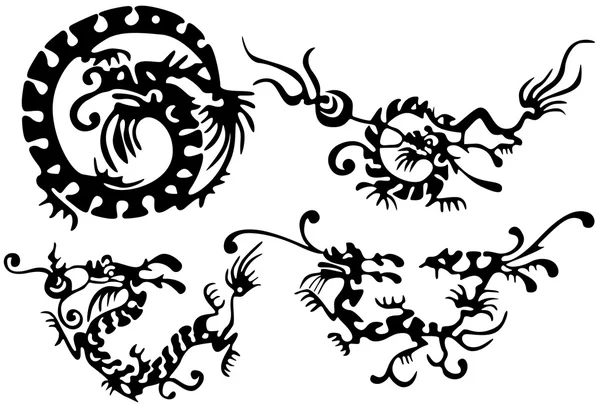 Tatuaggio di draghi e uccelli — Vettoriale Stock