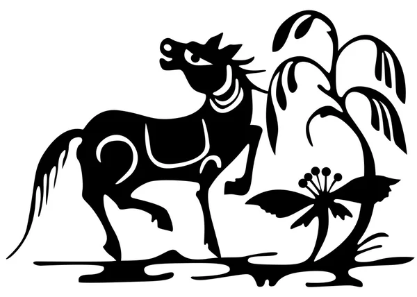Tatouage japonais ancien de cheval . — Image vectorielle